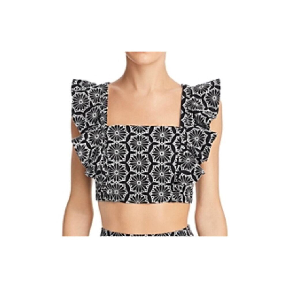 Bardot Womens SMALL Sierra Cropped Ruffle Tank Cropped Top Black Back Tie